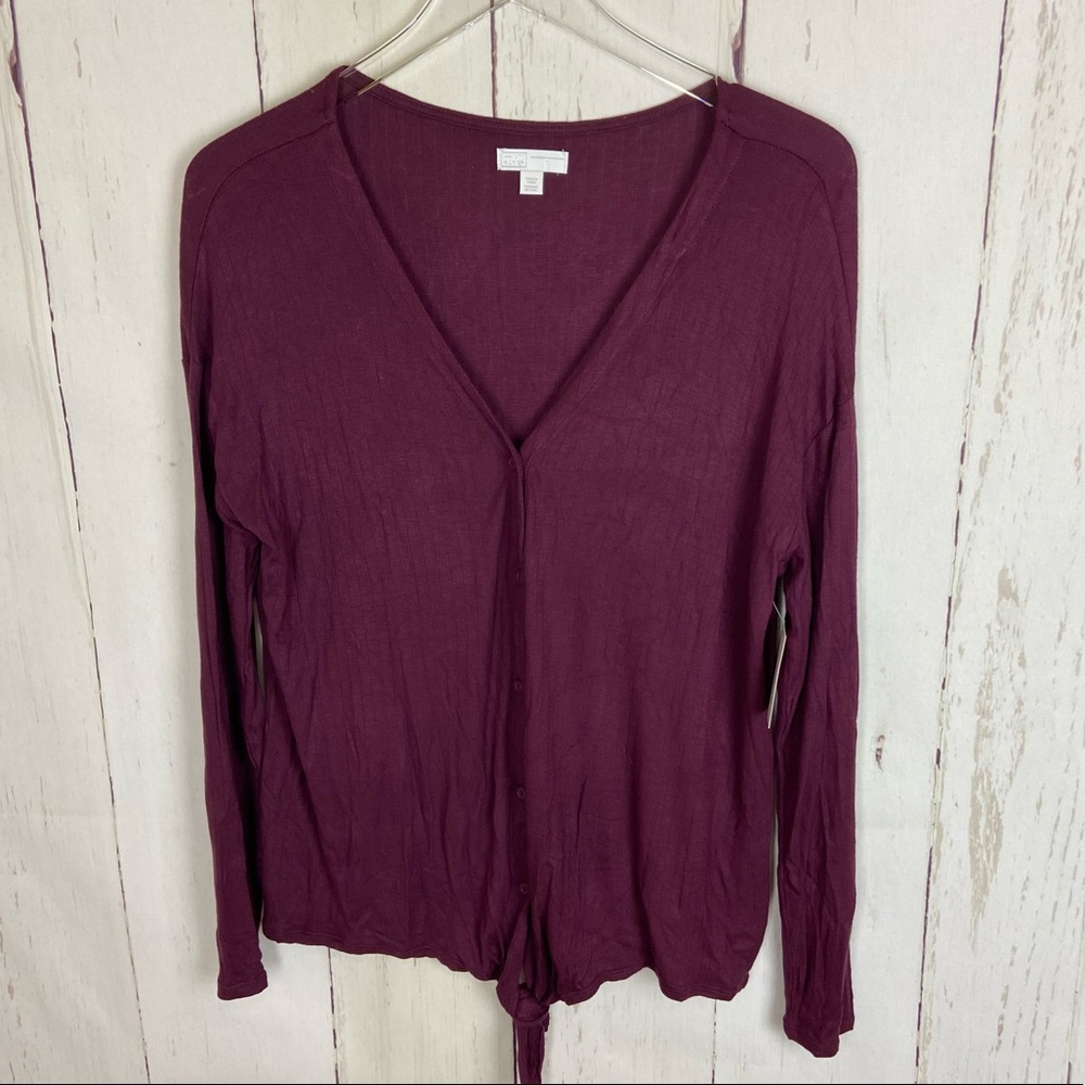 14th & Union Pink Tie Button Front Top